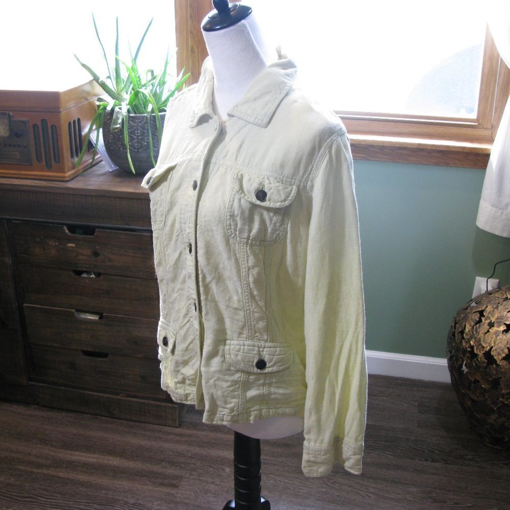 J Jill Light Lime Green Linen Jacket Size Large - Picture 2 of 9